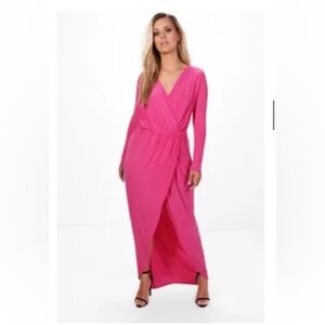 Boohoo Plus Plus Zoe Slinky Wrap Front Maxi Dress sz 18 NWT BARBIE PINK